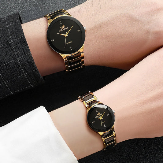 1/2PCS Couple's Watches Fashion Stainless Steel Band Men Women Analog Quartz