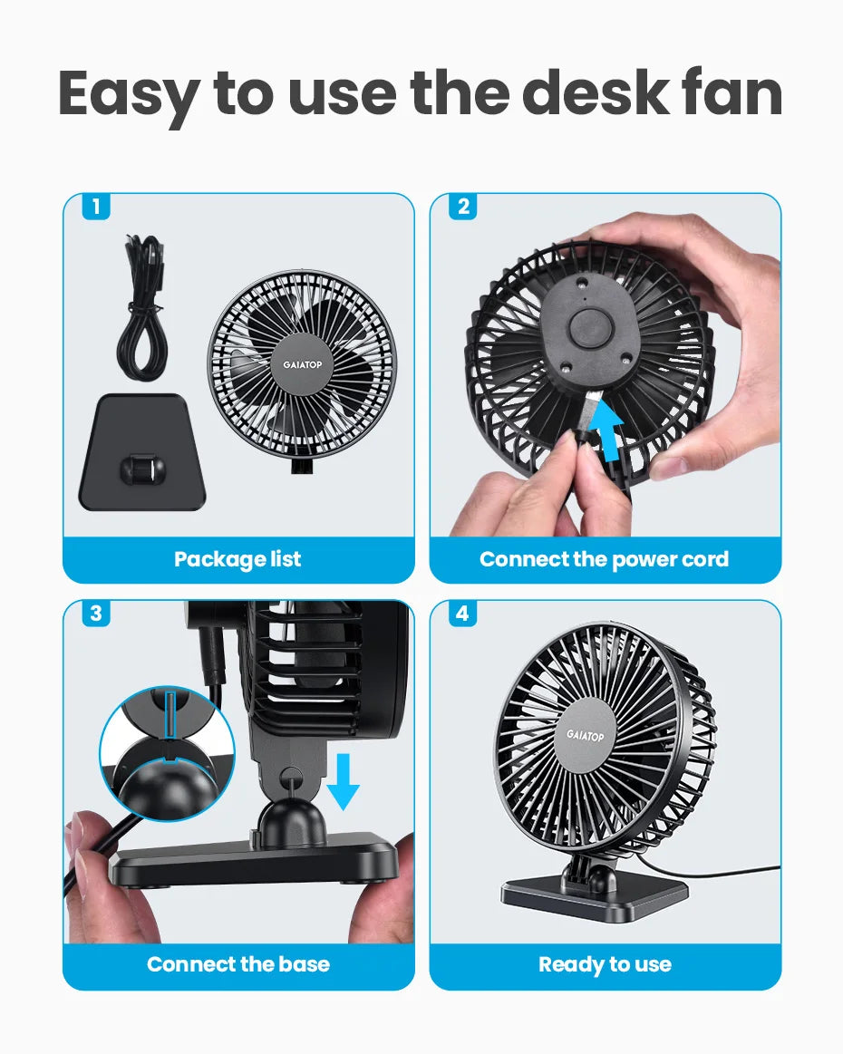 GAIATOP Mini USB Desktop Fan Portable Office USB Quiet Cooling Fans
