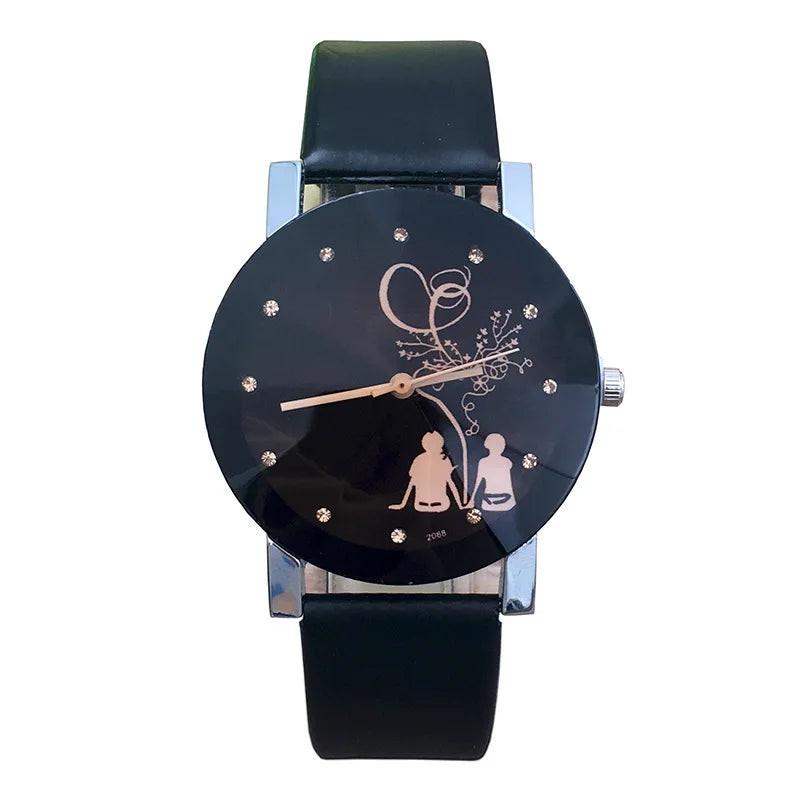 New Fashion Simple Black Dial parejas Back Couple Watch Korean Male Ladies Belt