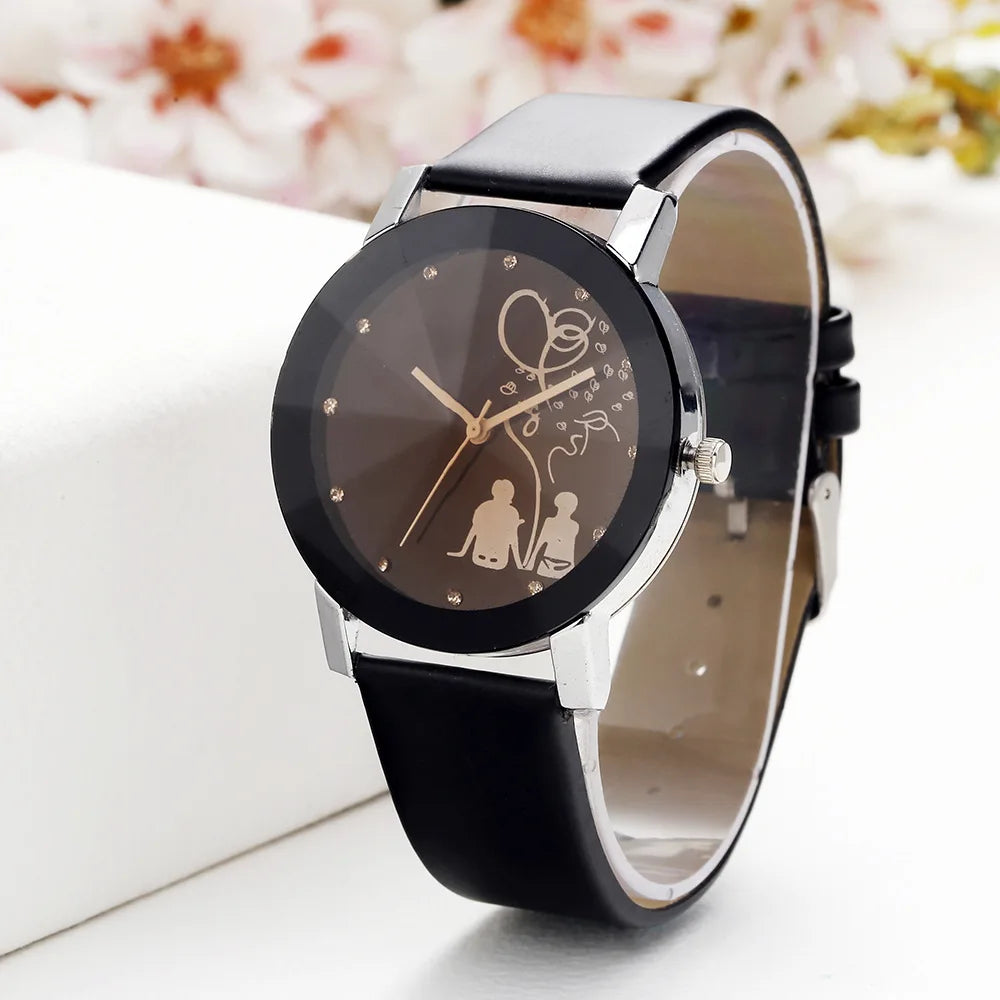 New Fashion Simple Black Dial parejas Back Couple Watch Korean Male Ladies Belt
