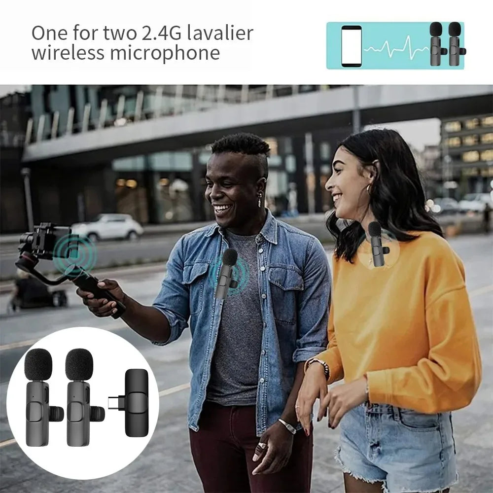 2.4G Wireless Lavalier Microphone Audio Video Recording for iPhone/iPad/Android/Xiaomi
