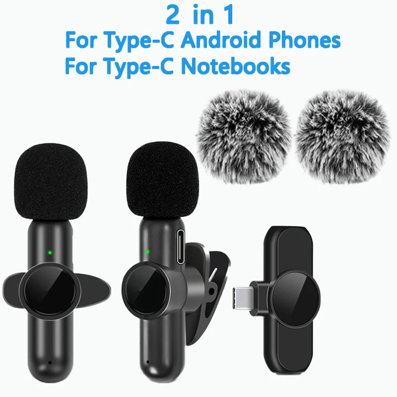 2.4G Wireless Lavalier Microphone Noise Cancelling Audio Video Recording for IPhone/iPad