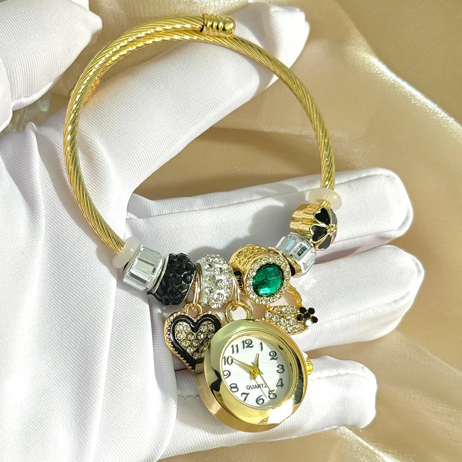 Gold Bracelet Watch Cross-border Adjustable  Beaded Small flower bracelet Watch