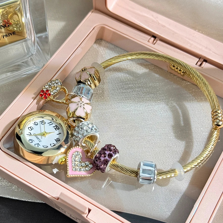 Gold Bracelet Watch Cross-border Adjustable  Beaded Small flower bracelet Watch