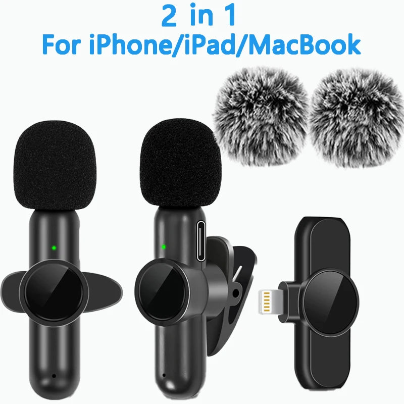 2.4G Wireless Lavalier Microphone Noise Cancelling Audio Video Recording for IPhone/iPad