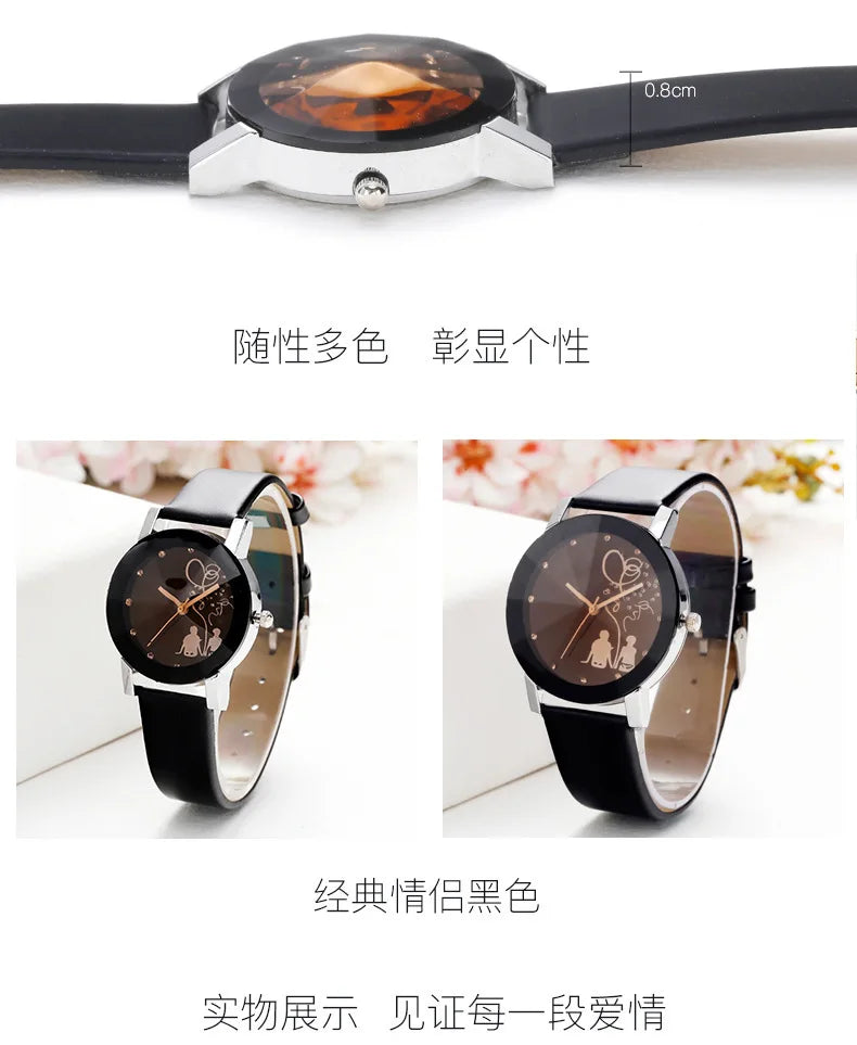 New Fashion Simple Black Dial parejas Back Couple Watch Korean Male Ladies Belt