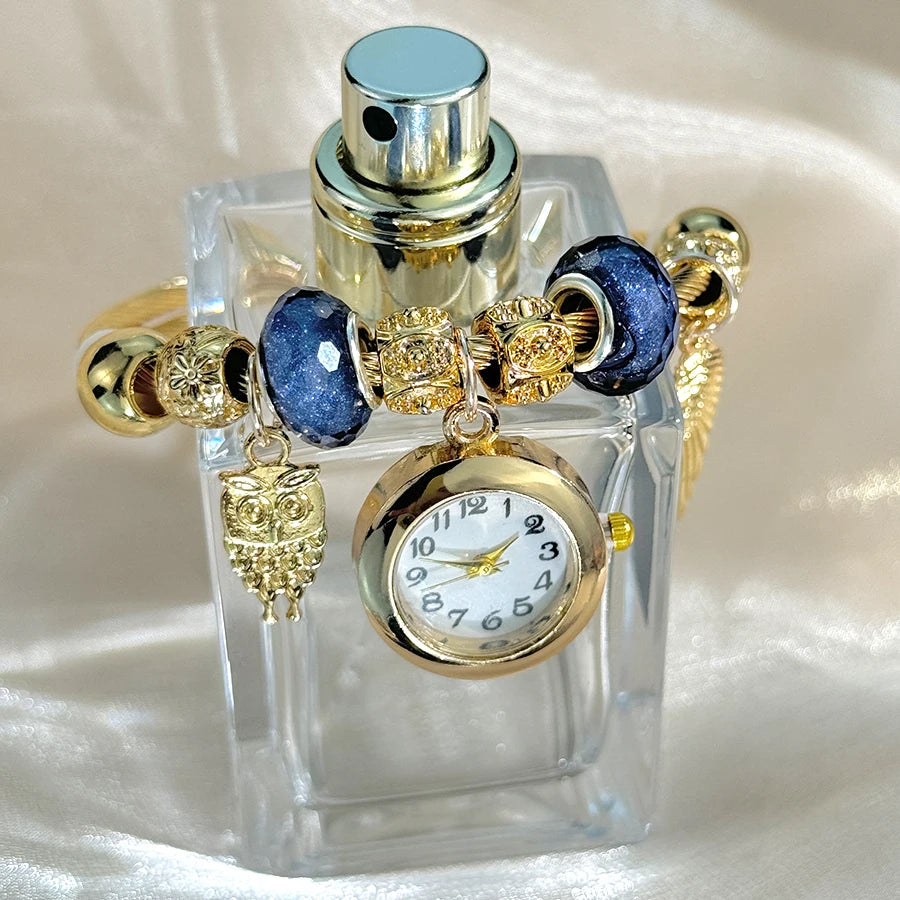 Gold Bracelet Watch Cross-border Adjustable  Beaded Small flower bracelet Watch