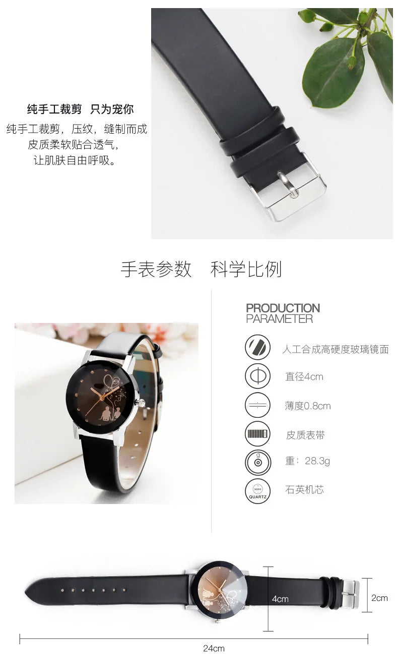 New Fashion Simple Black Dial parejas Back Couple Watch Korean Male Ladies Belt
