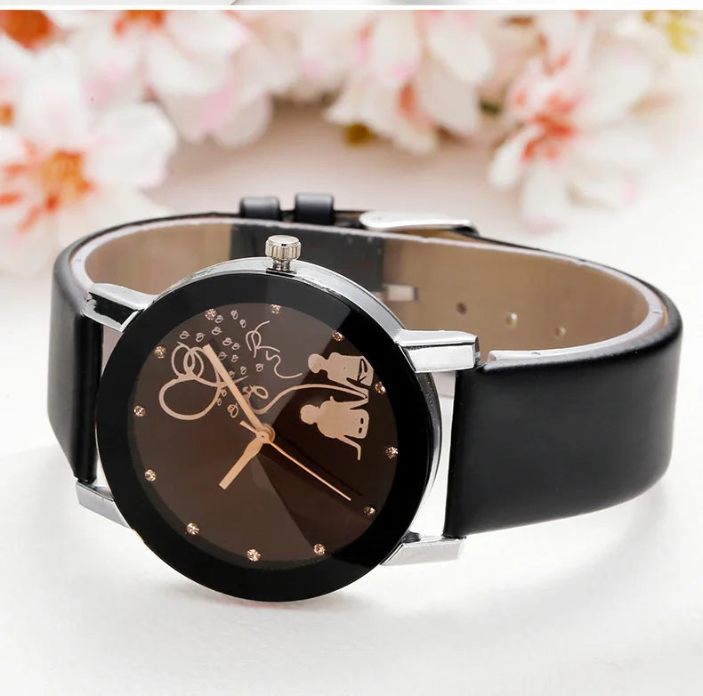 New Fashion Simple Black Dial parejas Back Couple Watch Korean Male Ladies Belt