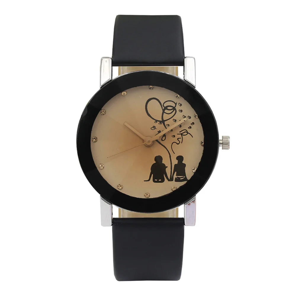 New Fashion Simple Black Dial parejas Back Couple Watch Korean Male Ladies Belt