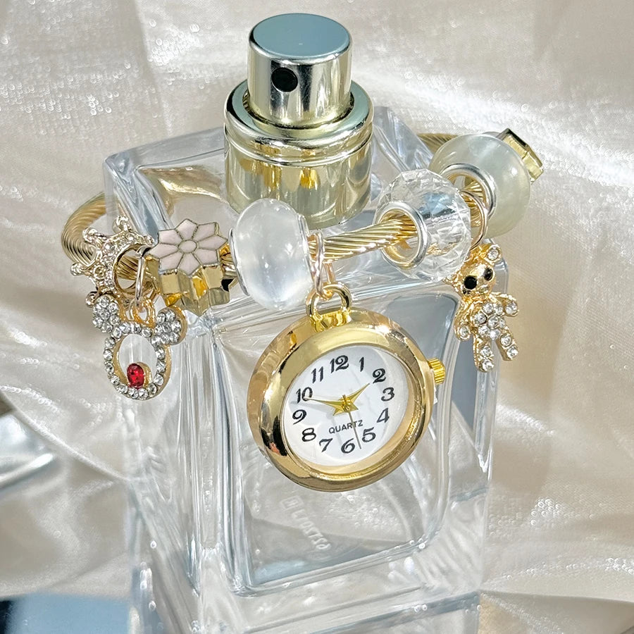 Gold Bracelet Watch Cross-border Adjustable  Beaded Small flower bracelet Watch