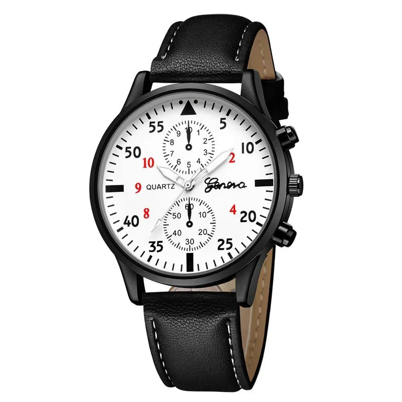 2PCS/Set Men Business Watches Fashion Arabic Dial Leather Band Mens Quartz Watch Bracelet Set Relogio Masculino