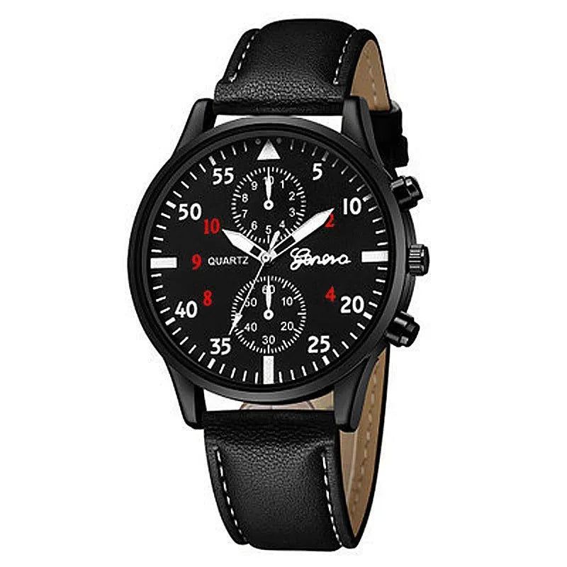 2PCS/Set Men Business Watches Fashion Arabic Dial Leather Band Mens Quartz Watch Bracelet Set Relogio Masculino