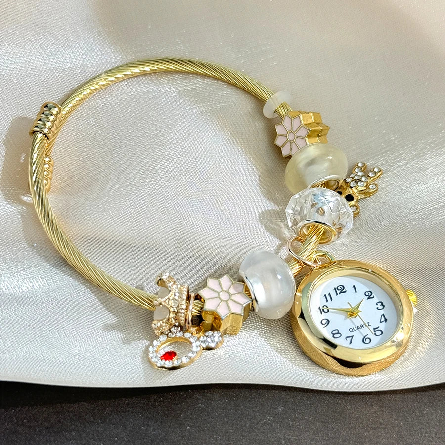 Gold Bracelet Watch Cross-border Adjustable  Beaded Small flower bracelet Watch