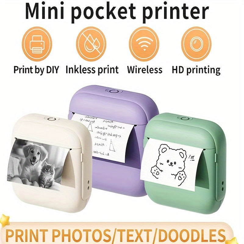 Portable Thermal Printer, Instant Print, Compatible with iOS/Android Devices