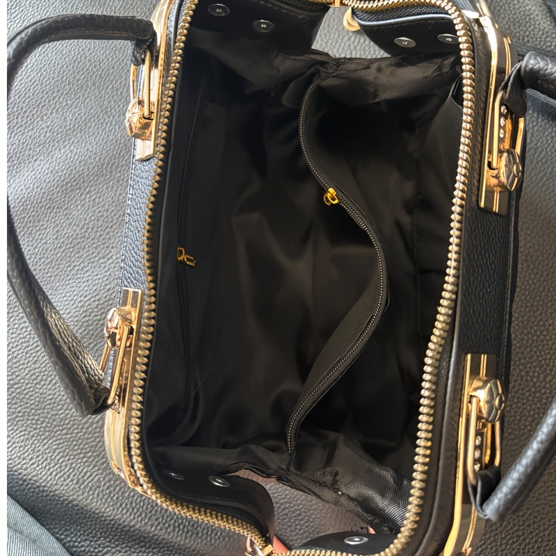 Black women Bag with Golden-Tone Heart Rhinestone Charm