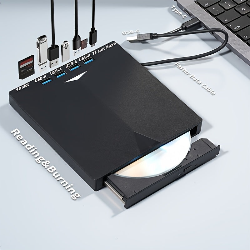 7-in-1 Multifunctional External Player/Reader/Writer Drive CD/DVD USB-C Portable
