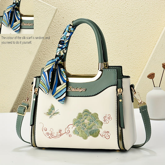 Women Colorful Handbag with Random Scarf Color Embroidered
