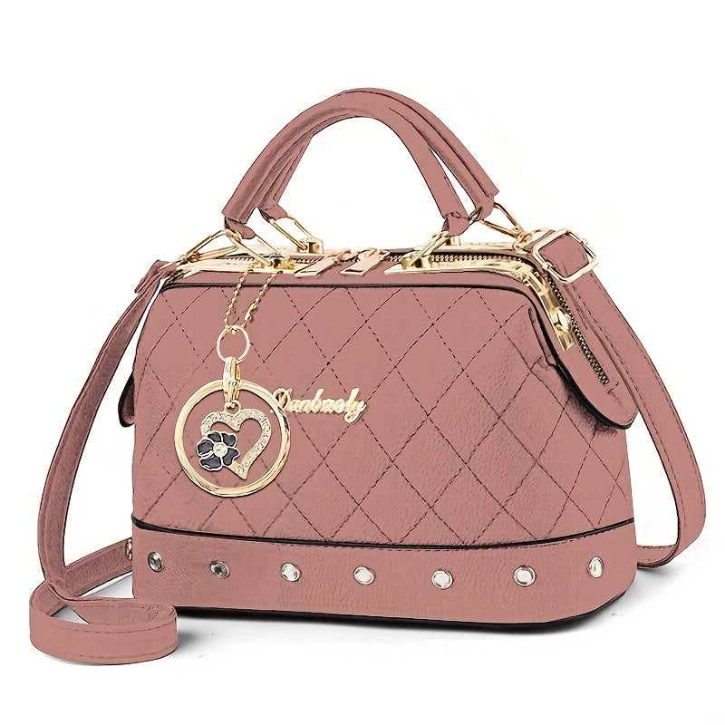 Black women Bag with Golden-Tone Heart Rhinestone Charm