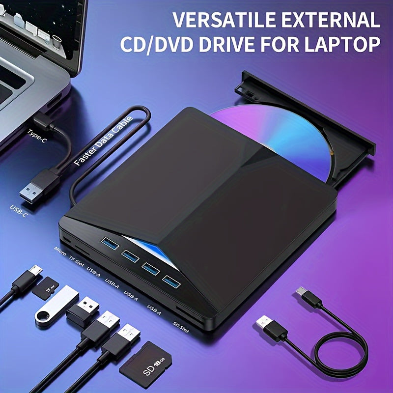7-in-1 Multifunctional External Player/Reader/Writer Drive CD/DVD USB-C Portable