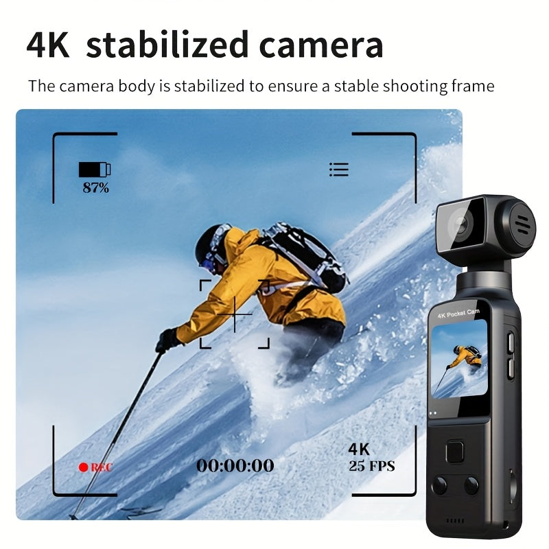 4K Pocket Action Digital Camera with 270° Rotating Lens & 3.38cm Screen