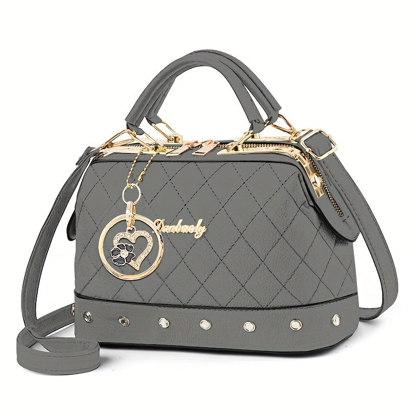 Black women Bag with Golden-Tone Heart Rhinestone Charm