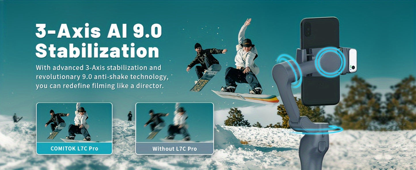 COMITOK L7C smart 3-axis handheld gimbal, can be used for shooting smooth videos