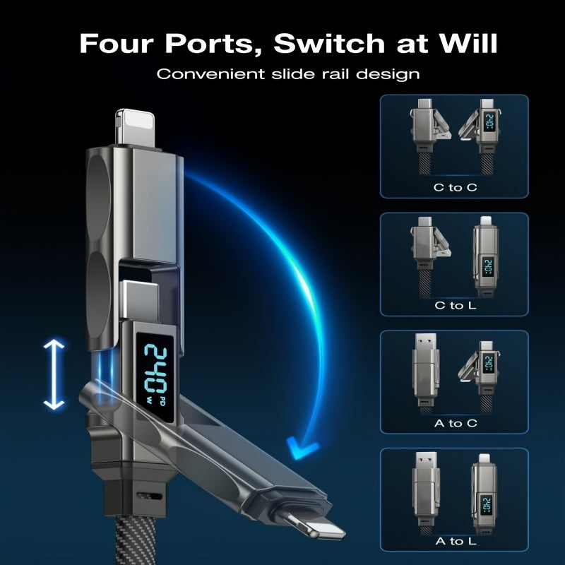 Macha Zinc Alloy 240W MAX 5A 4-in-1 High-Speed Charging Data Cable Data Transfer