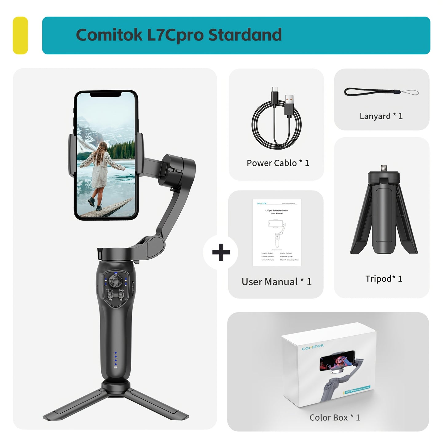 COMITOK L7C smart 3-axis handheld gimbal, can be used for shooting smooth videos