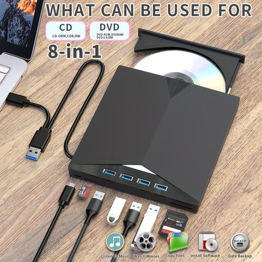 7-in-1 Multifunctional External Player/Reader/Writer Drive CD/DVD USB-C Portable