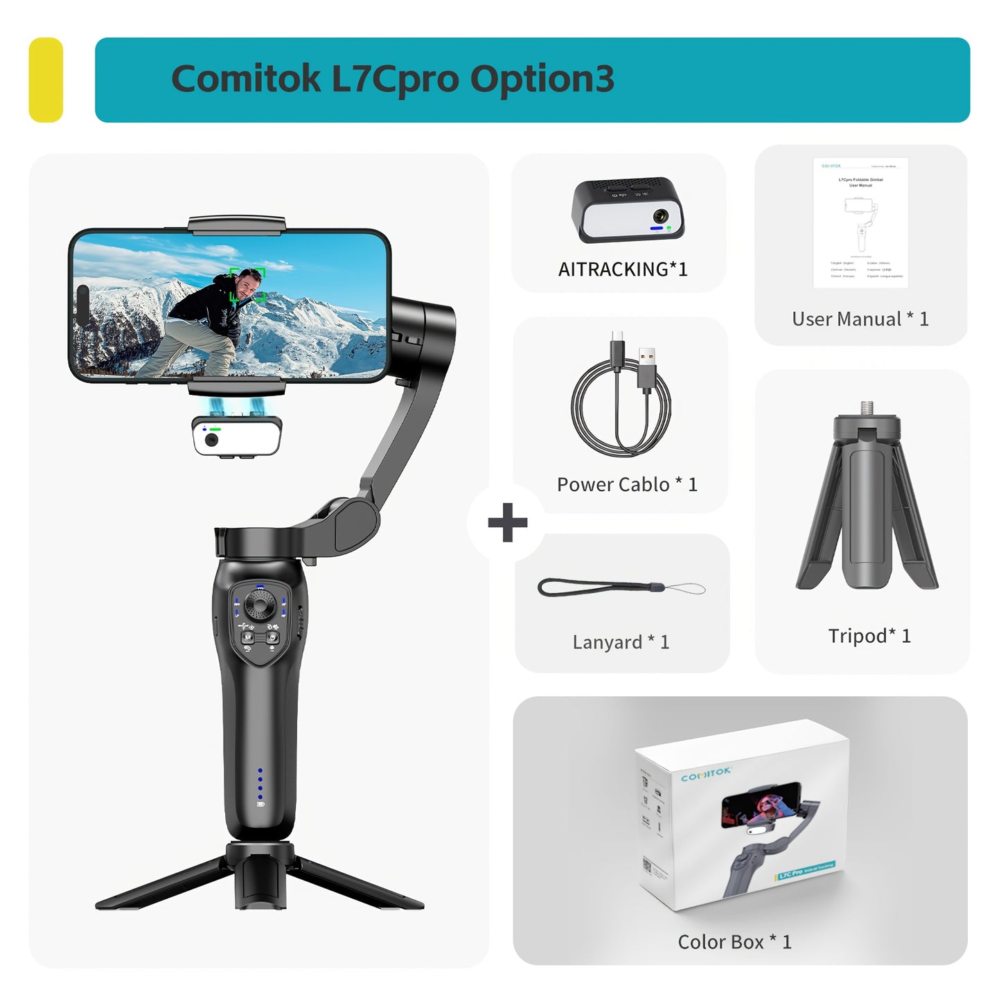 COMITOK L7C smart 3-axis handheld gimbal, can be used for shooting smooth videos