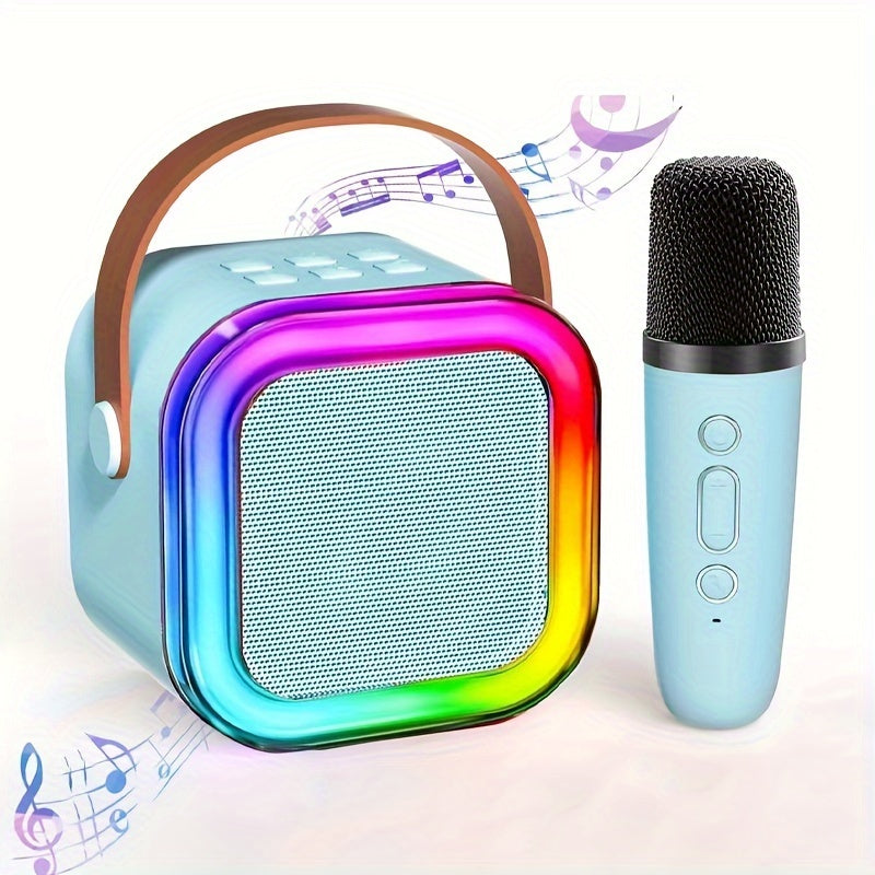 Mini Portable Colorful Karaoke System with 1 or 2 Wireless Microphones - Colorful LED Disco Lights