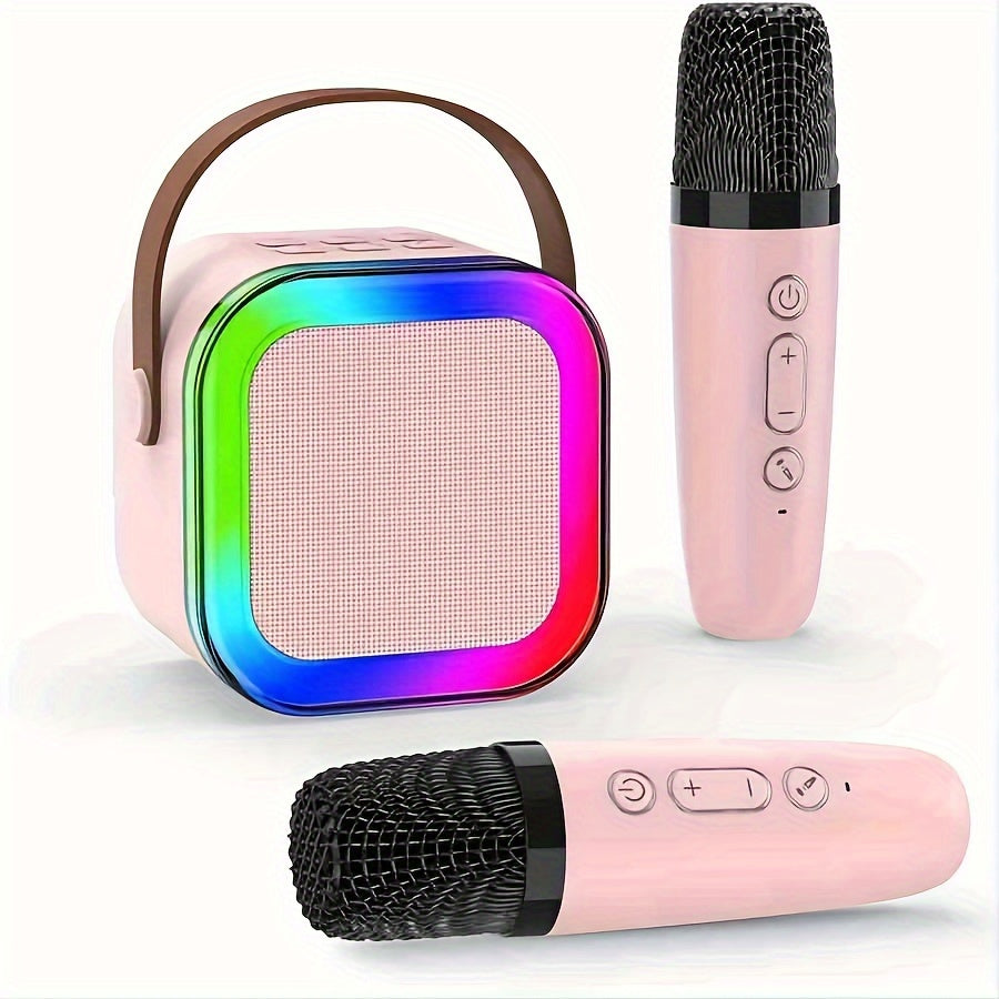 Mini Portable Colorful Karaoke System with 1 or 2 Wireless Microphones - Colorful LED Disco Lights