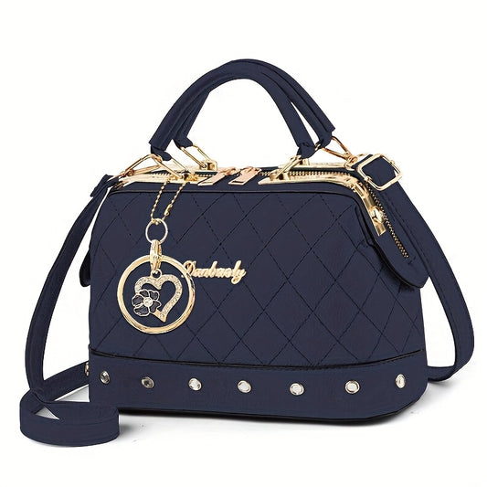 Black women Bag with Golden-Tone Heart Rhinestone Charm
