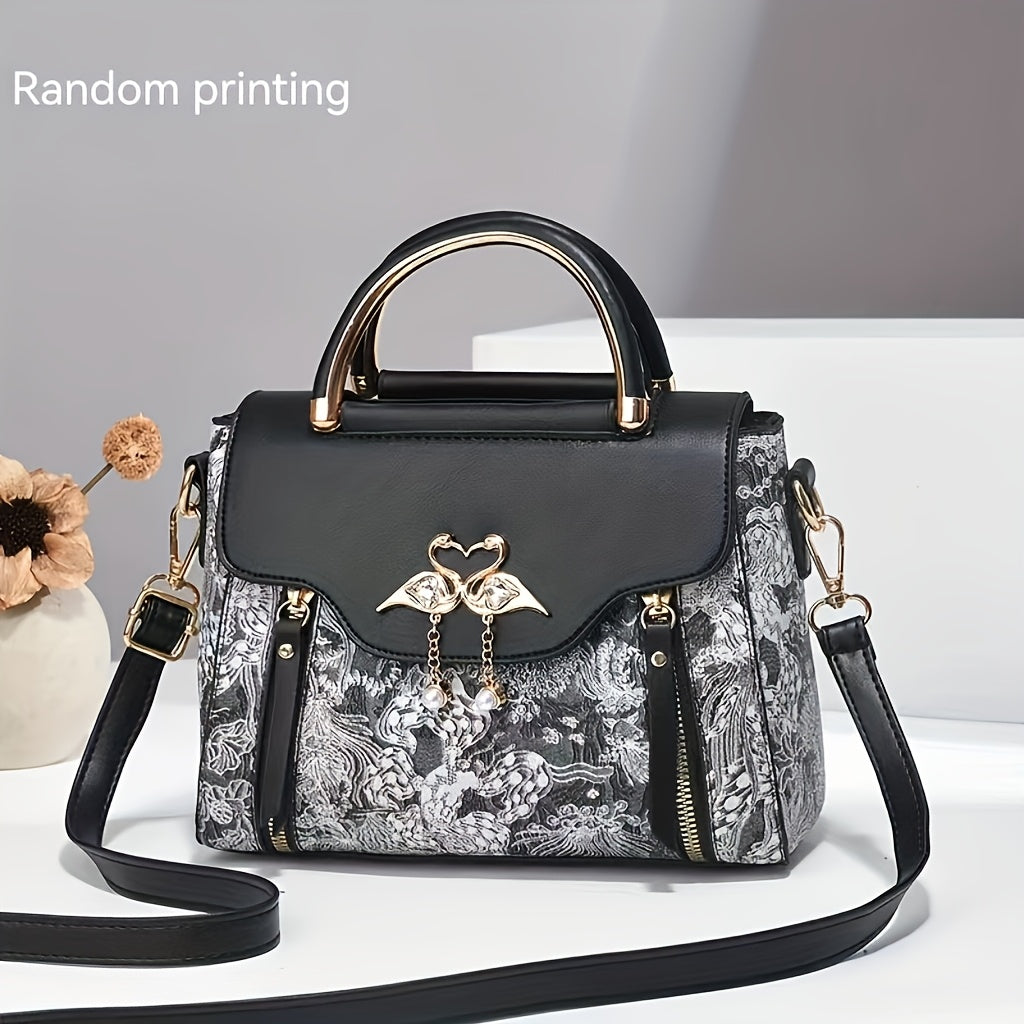 Elegant Handbag for Women Geometric Print, Various Occasions - Blue/White/Pink/Black