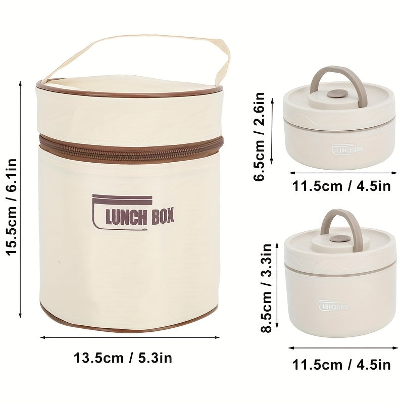 Stainless Steel 2pc Layer Bento Lunch Box With Bag, 2 Thermal Portable Food bag For Student