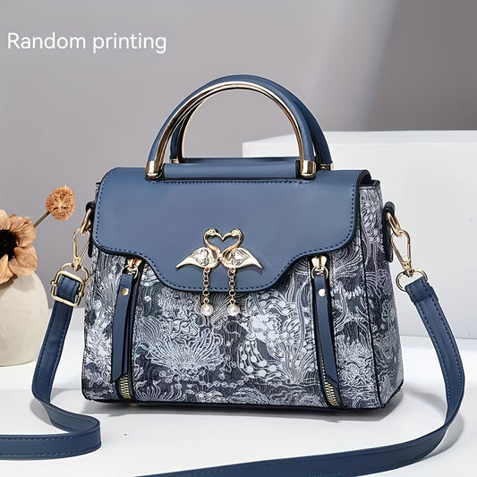 Elegant Handbag for Women Geometric Print, Various Occasions - Blue/White/Pink/Black