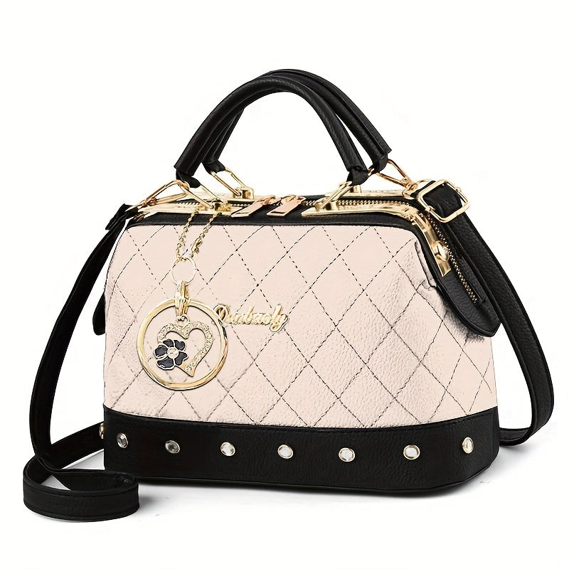 Black women Bag with Golden-Tone Heart Rhinestone Charm