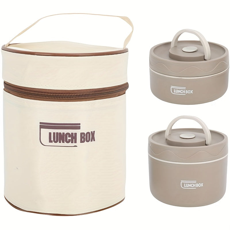 Stainless Steel 2pc Layer Bento Lunch Box With Bag, 2 Thermal Portable Food bag For Student
