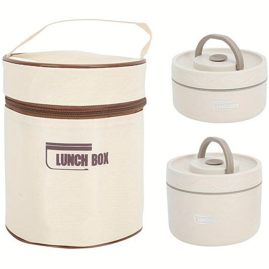 Stainless Steel 2pc Layer Bento Lunch Box With Bag, 2 Thermal Portable Food bag For Student