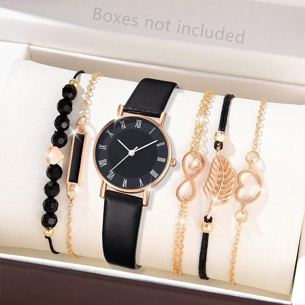 6PCS Set Watch For Women Luxury Leather Analog Ladies Quartz Wrist Watch/ Bracelet Watch