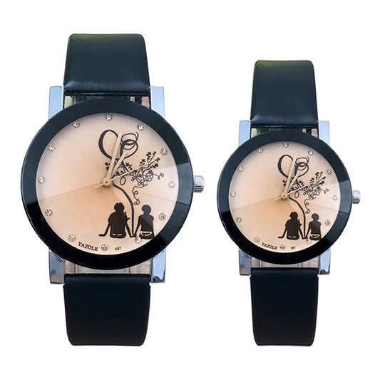 New Fashion Simple Black Dial parejas Back Couple Watch Korean Male Ladies Belt