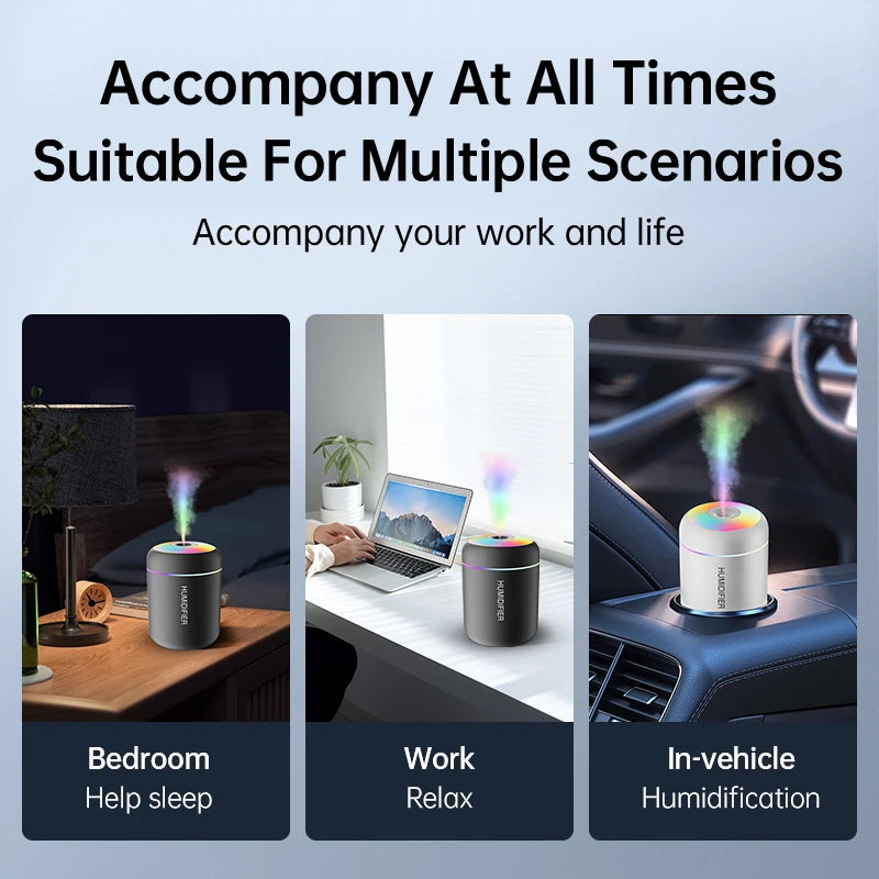 180ML Mini Air Humidifier USB Electric Aroma Diffuser Maker Lights For Car Home Bedroom