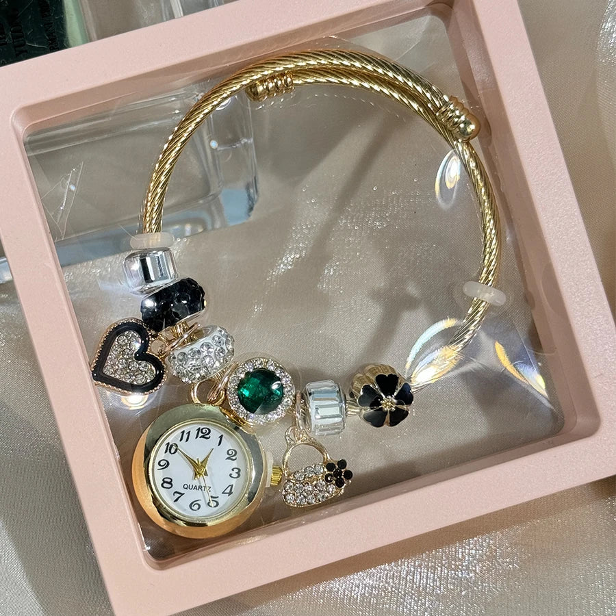 Gold Bracelet Watch Cross-border Adjustable  Beaded Small flower bracelet Watch