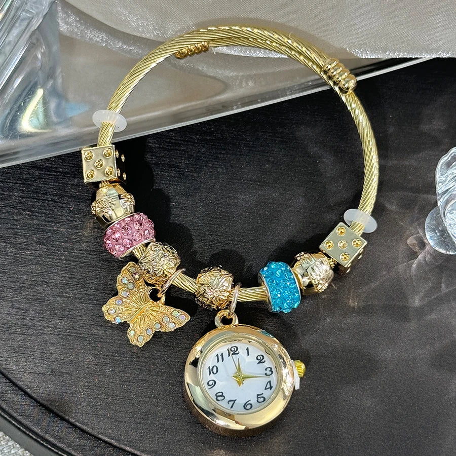 Gold Bracelet Watch Cross-border Adjustable  Beaded Small flower bracelet Watch