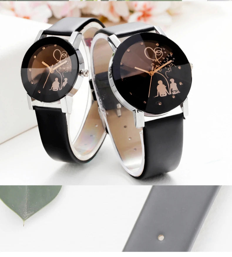 New Fashion Simple Black Dial parejas Back Couple Watch Korean Male Ladies Belt