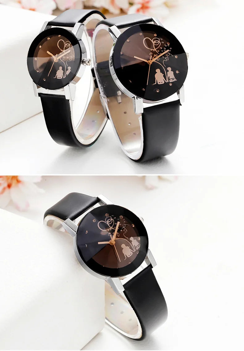 New Fashion Simple Black Dial parejas Back Couple Watch Korean Male Ladies Belt