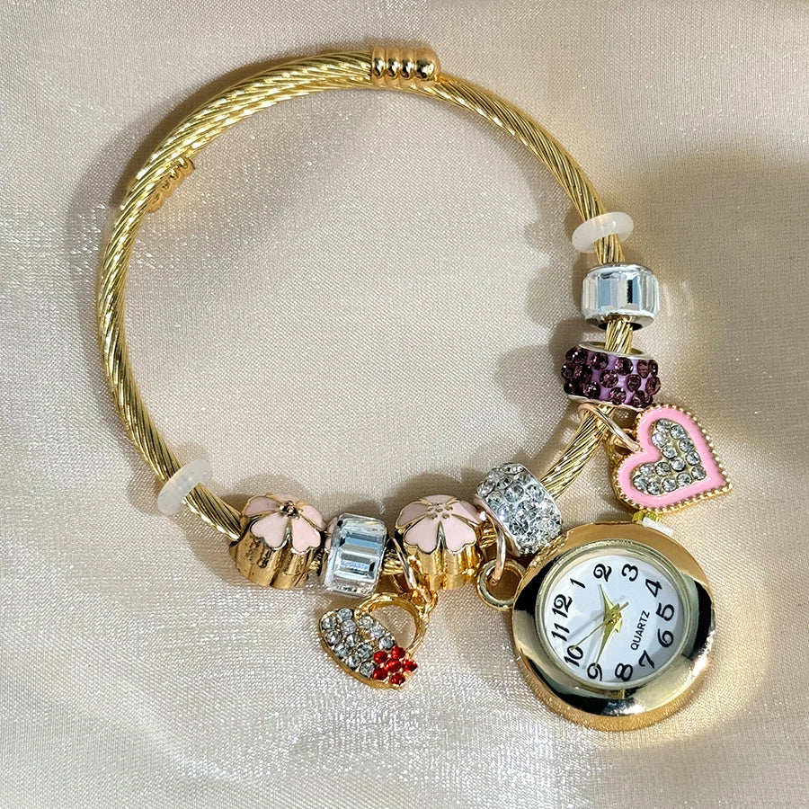 Gold Bracelet Watch Cross-border Adjustable  Beaded Small flower bracelet Watch