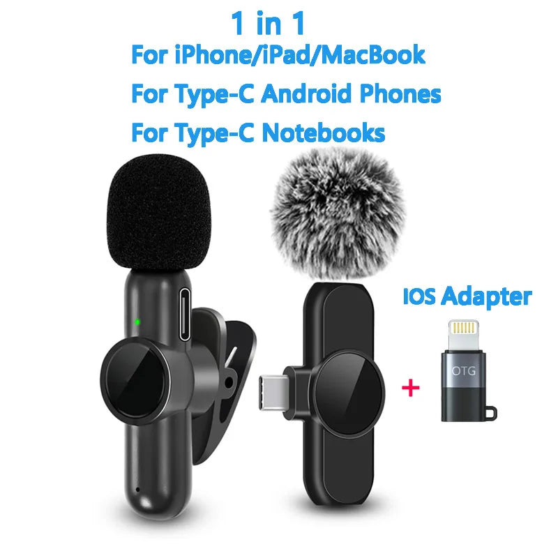 2.4G Wireless Lavalier Microphone Noise Cancelling Audio Video Recording for IPhone/iPad