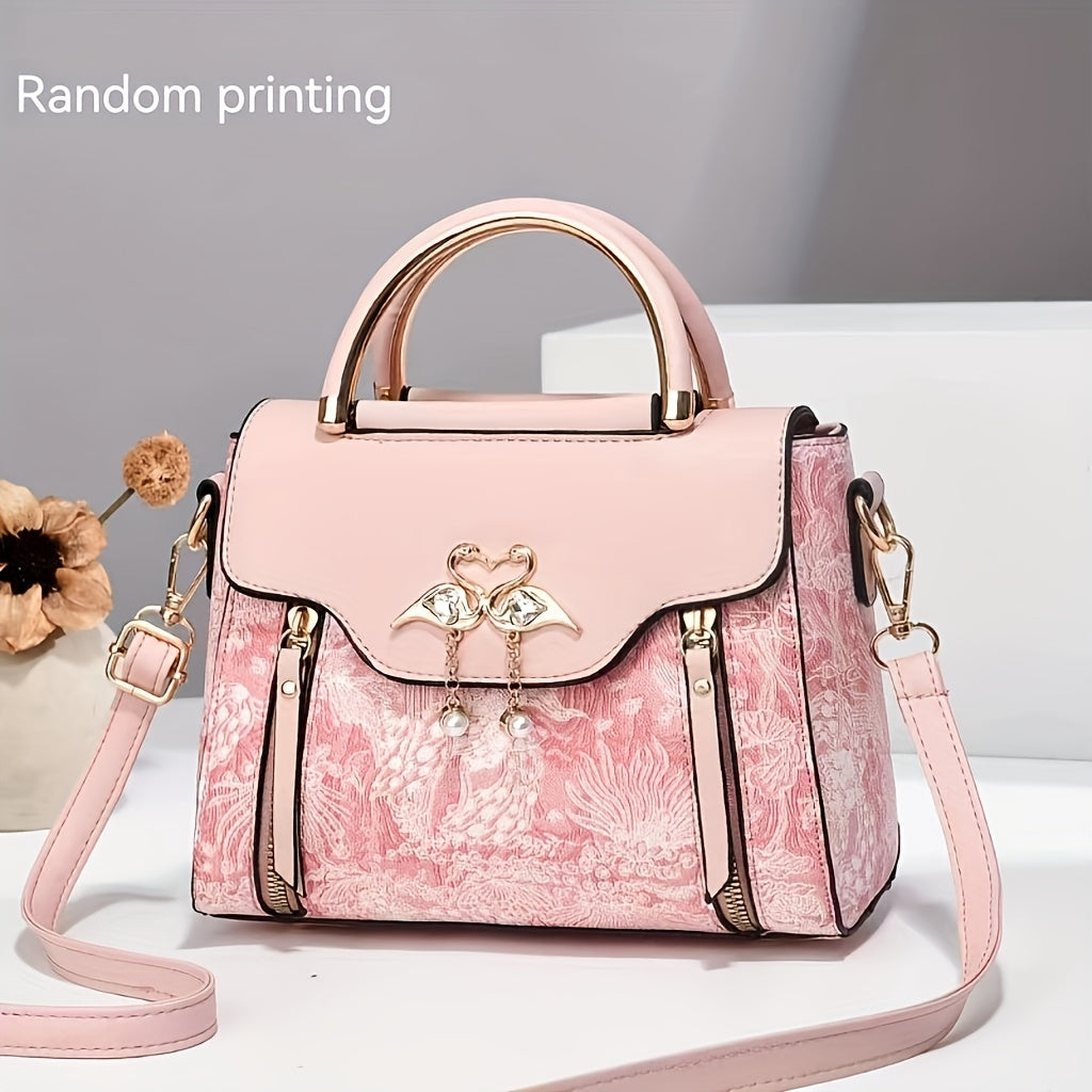 Elegant Handbag for Women Geometric Print, Various Occasions - Blue/White/Pink/Black